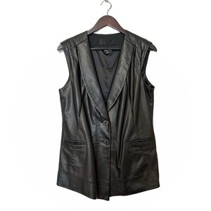 Vintage Danier Genuine Italian Leather Black Longline Vest Moto Jacket - Sz M